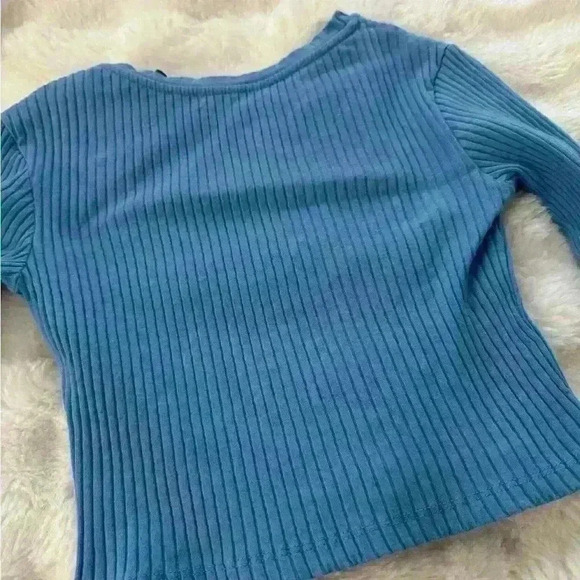Zara Ribbed  Blue Crop-Top Shirt Woman’s Small - Picture 6 of 6